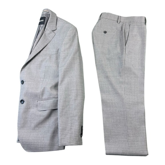 Boss Current Gray Checked Reda Wool Suit 36R Pant 28x30